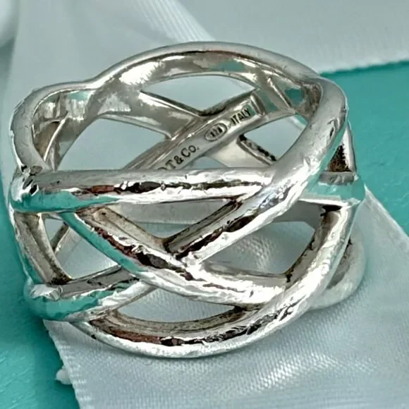Tiffany Celtic Knot Wide Silver Open Ring - Sz 6.5 - Picture 11 of 16